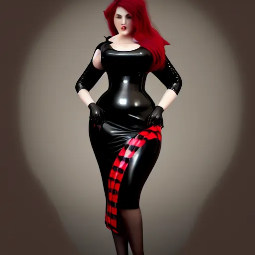 Prompt: curvy feminine hot goth woman with elegant red-black checkered latex dress, cgsociety, photorealistic, sublime-comfy-elegant ambience, 16k, smooth, sharp focus, trending on ArtStation, volumetric lighting, fully clothed, worksafe