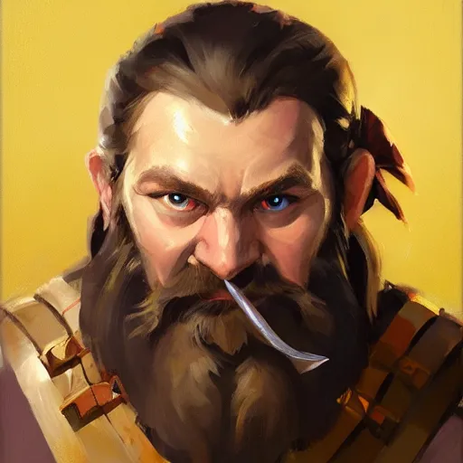 Image similar to greg manchess portrait painting of gimli as dota 2 character, medium shot, asymmetrical, profile picture, organic painting, sunny day, matte painting, bold shapes, hard edges, street art, trending on artstation, by huang guangjian and gil elvgren and sachin teng