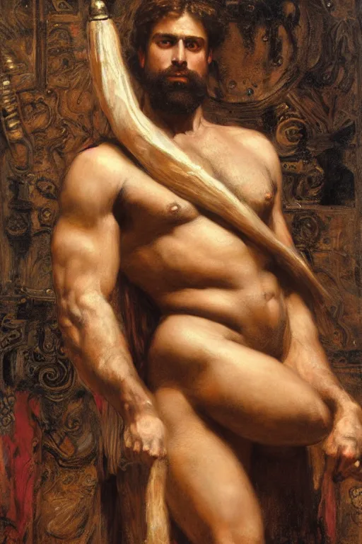 Image similar to hercules, orientalist intricate portrait by john william waterhouse and edwin longsden long and theodore ralli and nasreddine dinet, hyper realism, dramatic lighting