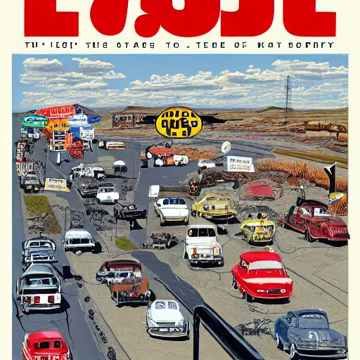 Image similar to history of route 6 6, idea magazine cover story 2 0 3 3, 8 k highly detailed, moma museum