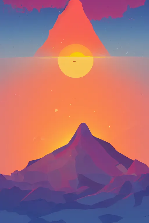 Image similar to sunrise mountain water vector illustration digital art by james gilleard trending on artstation