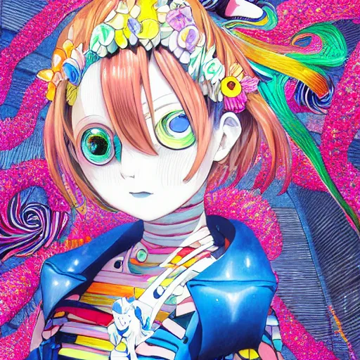 Image similar to an anime worm girl, beautiful shadowing, 3 d shadowing, reflective surfaces, illustrated completely, 8 k beautifully detailed pencil illustration, extremely hyper - detailed pencil illustration, intricate, epic composition, very very kawaii, masterpiece, bold complimentary colors. stunning masterfully painted by takashi murakami