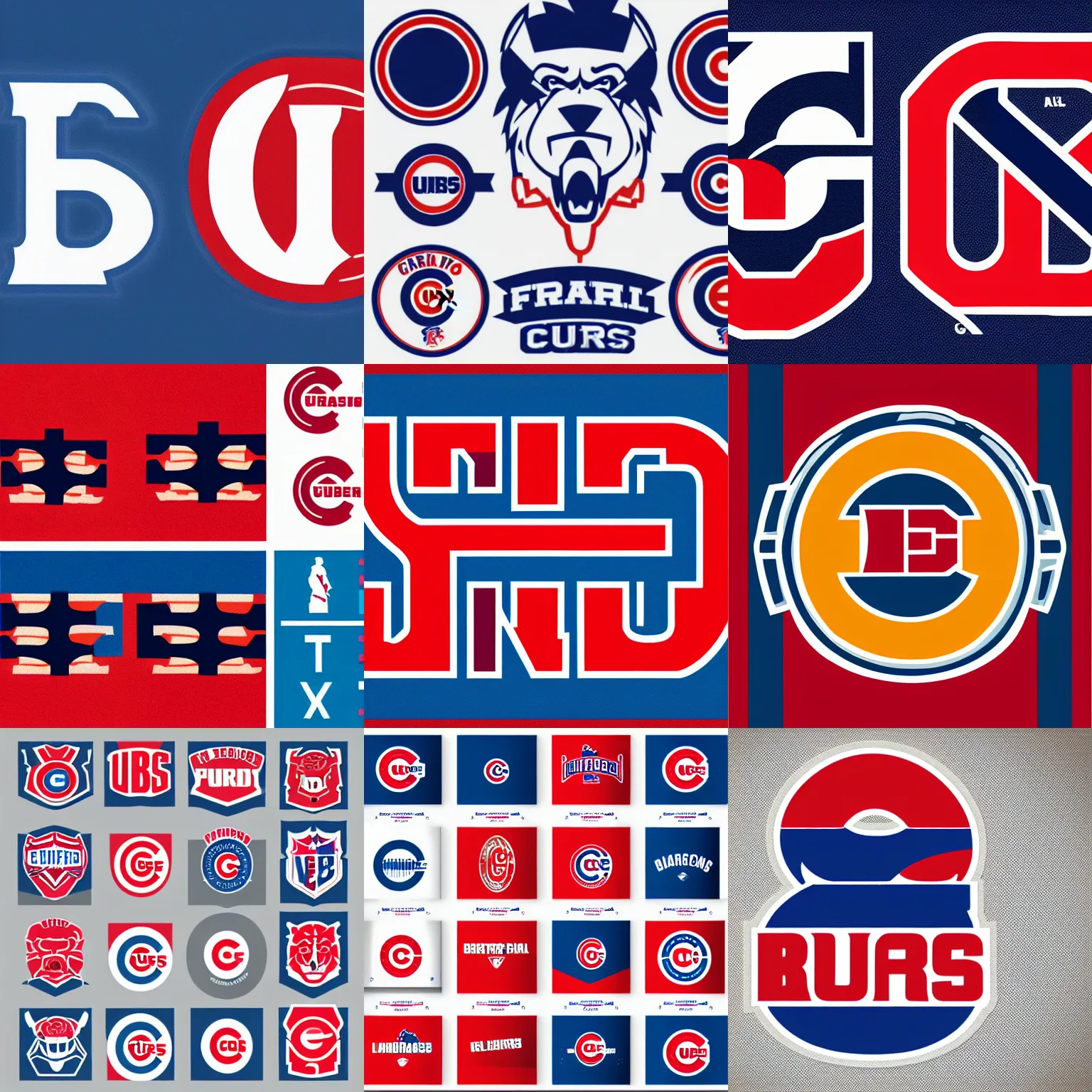 Prompt: Brand guidelines for a football team, brand colours are red and blue, fierce, angry, hairy, vector, vectorised, pixel perfect, professional graphic design, NBA logo, NBA logo, Chicago Cubs Logo