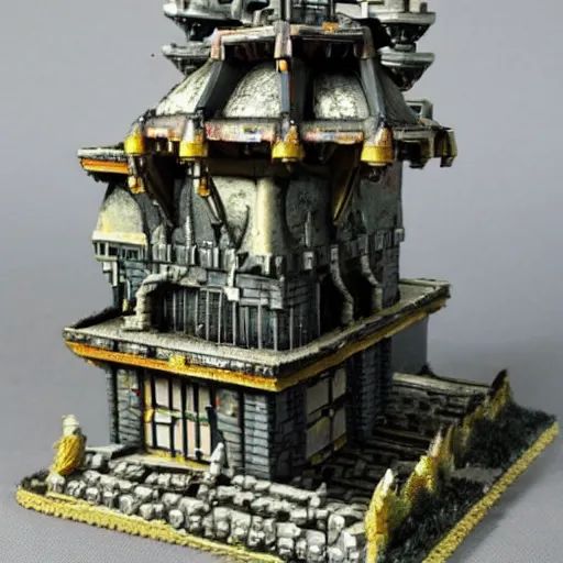 Image similar to miniature scifi warhammer diorhama castel