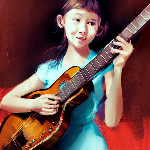 Prompt: a young lady playing guitar, Digital art, by wlop