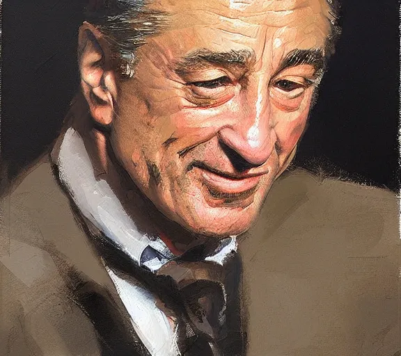 Image similar to a hyper-detailed oil painting of Robert DeNiro by Craig Mullins