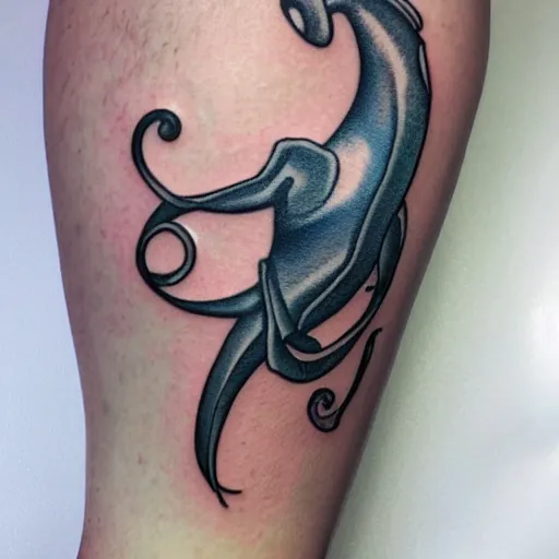 Image similar to white spermwhale fighting a kraken, awardwinning elegant modern tattoo design on white background