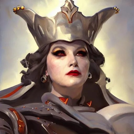 Image similar to greg manchess portrait painting of partially armored white queen from alice in wonderland as overwatch character, medium shot, asymmetrical, profile picture, organic painting, sunny day, matte painting, bold shapes, hard edges, street art, trending on artstation, by huang guangjian, gil elvgren, ruan jia, randy vargas, greg rutkowski