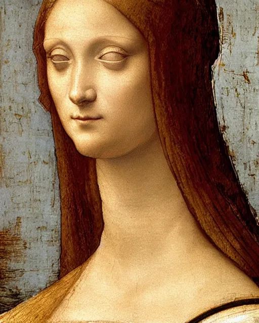 Image similar to a close up of a painting of a woman, a painting by leonardo da vinci, featured on deviantart, pre - raphaelitism, da vinci, fine art, pre - raphaelite