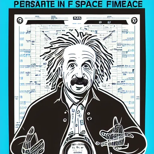 Image similar to portrait of albert einstein in front of a space - time diagram, by laurie greasley