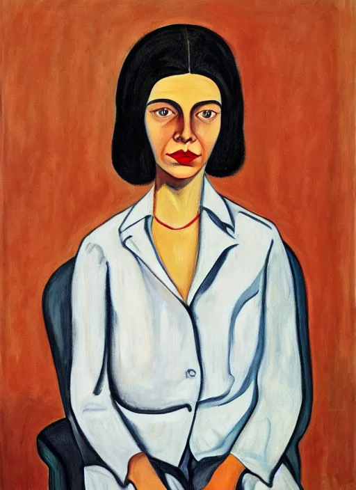 Image similar to a portrait of a pretty young lady by alice neel