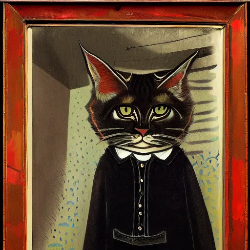 Image similar to portrait of a young disillusioned young man, by louis wain, trending on artstation