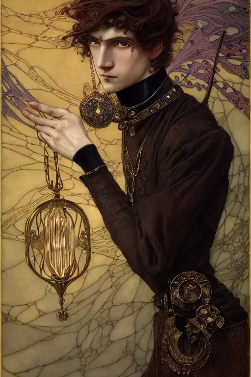 Prompt: edmund dulac, leyendecker, highly detailed portrait, a beautiful androgynous sebastian michaelis, long hair, tall and thin, wearing several pendants, art nouveau, stephen bliss, unreal engine, by greg rutkowski, loish, ferdinand knab, ilya kuvshinov, rossdraws, tom bagshaw, alphonse mucha, global illumination, radiant light