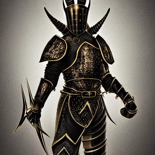 Image similar to knight soldier wearing ebony gold armor and horned helmet, detailed digital artwork, symmetrical, highly detailed, warm background lighting, highly accurate, deep aesthetic, 8 k, highly ornate intricate details, cinematic lighting, rich colors, ray tracing, hyperrealistic, photorealistic, cinematic landscape, trending on artstation,