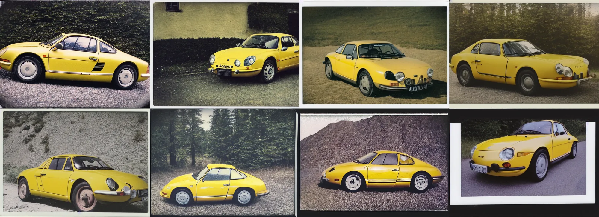 Prompt: polaroid photo of an old yellow alpine A110
