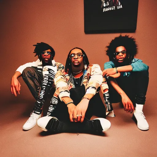 Image similar to Migos as Nirvana Polaroid photograph, annie leibovitz, detailed, XF IQ4, 150MP, 50mm, F1.4, ISO 200, 1/160s, natural light, Adobe Lightroom, photolab, Affinity Photo, PhotoDirector 365,