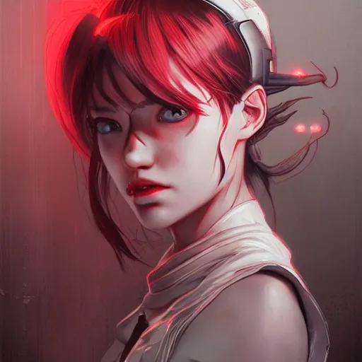 Image similar to rey ayanami, red and white neon, concept art, intricate details, highly professionally detailed, cgsociety, highly detailed -