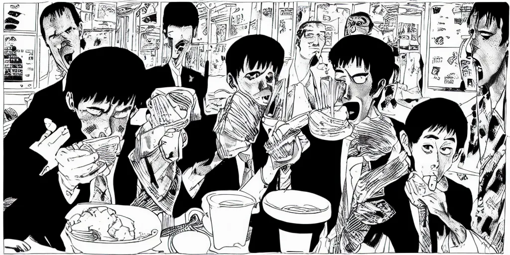 Image similar to “Joe and Hunter Biden eat all of the ice cream in the world” by Junji Ito