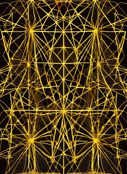 Image similar to symmetrical, award - winning painting, abstract, gold and silver shapes, rectangles, geometry, elegant, luxurious, beautiful, pitch black background, dali