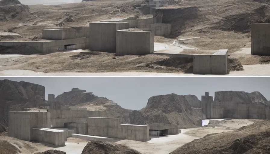 Prompt: big brutalist imperial military base on peruvian cliffs, twelve angle stone design, drawing architecture, pritzker architecture prize, brutalism architecture, cinematic shot, by greig fraser, by emmanuel lubezki, robert richardson, hoyte van hoytema, roger deankins