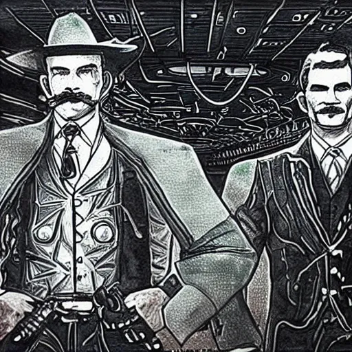 hand drawn image of wyatt earp and doc holliday | Stable Diffusion ...