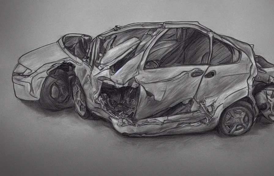 Prompt: car crash, child drawing