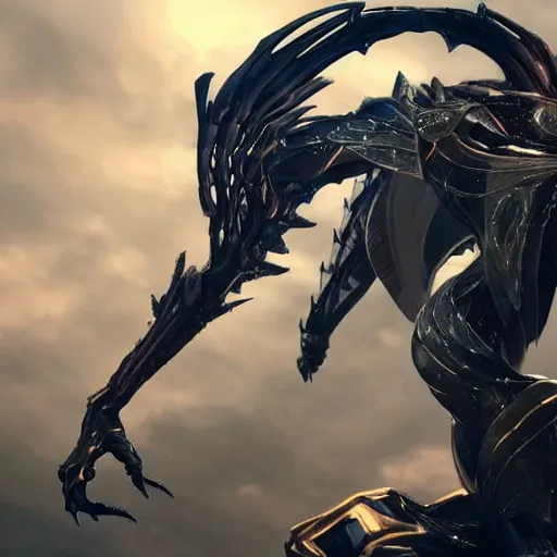 Image similar to beautiful and stunning giant valkyr female warframe, as an anthropomorphism dragon, doing an elegant pose over you, a giant warframe dragon paw looms over your pov, you looking up at her from the ground pov shot, unaware of your existence, slick elegant design, sharp claws, detailed shot legs-up, highly detailed art, epic cinematic shot, realistic, professional digital art, high end digital art, furry art, DeviantArt, artstation, Furaffinity, 8k HD render, epic lighting, depth of field