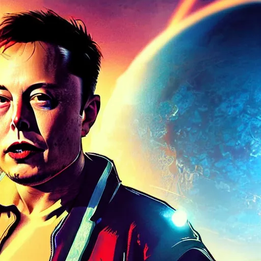 Image similar to elon musk in cyberpunk style on mars digital art very detailed 4 k detailed super realistic