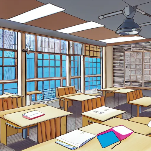 KREA - visual novel classroom background, highly detailed, natural light