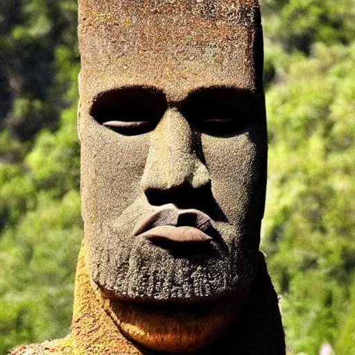 Prompt: 'Kanye West'!! as a moai head on easter Island