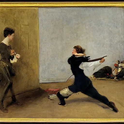 Image similar to actress rehearsing an action scene by alfred stevens