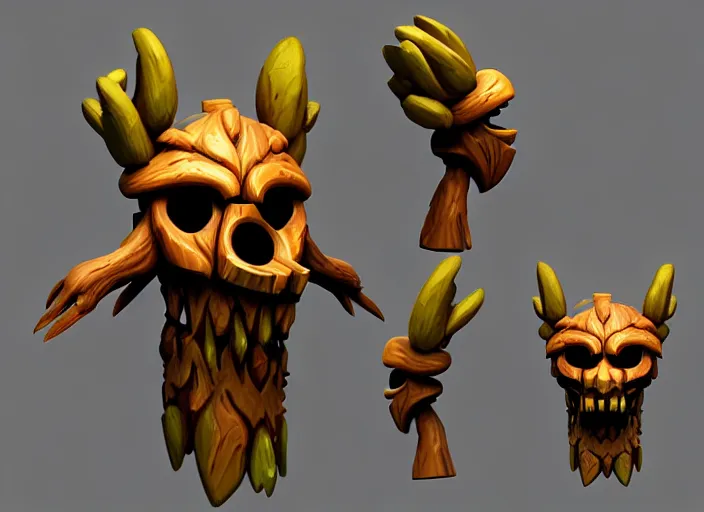 Prompt: festeroot wooden treant skull head, stylized stl, 3 d render, activision blizzard style, hearthstone style, darksiders art style