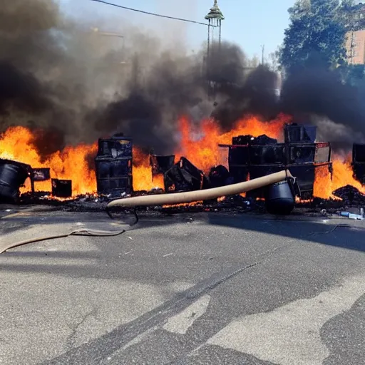 Image similar to Large dumpster fire on stage, crowd cheering