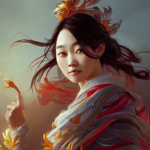 Image similar to An Asian wind elemental, portrait, highly detailed, digital painting, artstation, concept art, sharp focus, illustration, cinematic lighting, art by artgerm and greg rutkowski and alphonse mucha