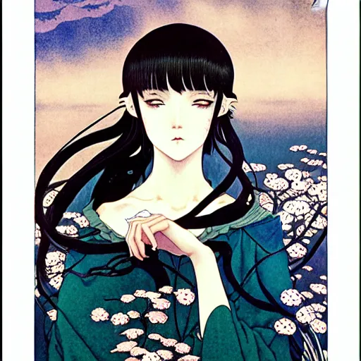 Prompt: photo of a cute young anime-style girl in the style of Kay Nielsen, realistic, wide focus, 8k ultra, insanely detailed, intricate, elegant, art by Takato Yamamoto, Christophe Vacher