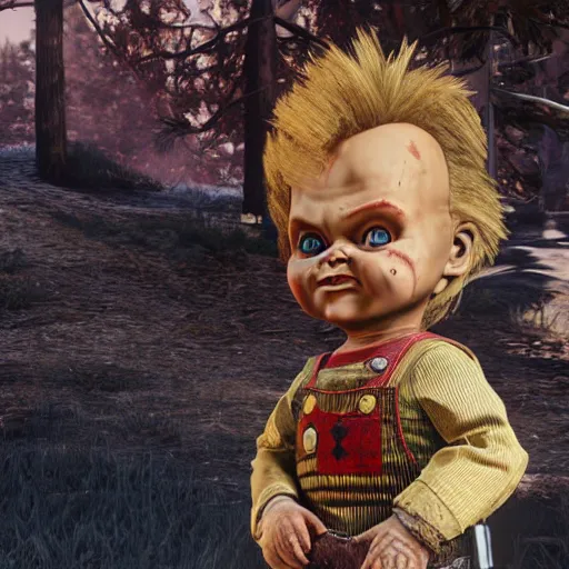 Prompt: Chucky the doll in red dead redemption 2 4K detail