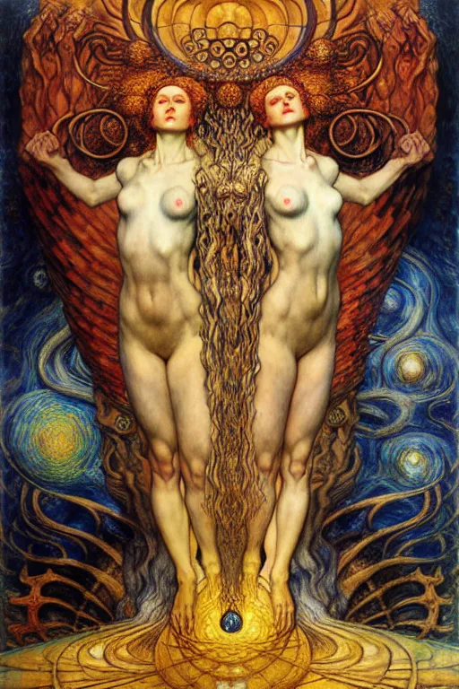 Image similar to Divine Chaos Engine by Karol Bak, Jean Delville, William Blake, Gustav Klimt, and Vincent Van Gogh, symbolist, visionary