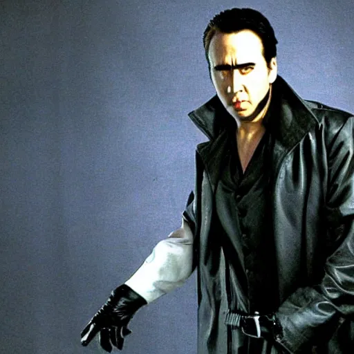 Prompt: nicholas cage as neo from matrix