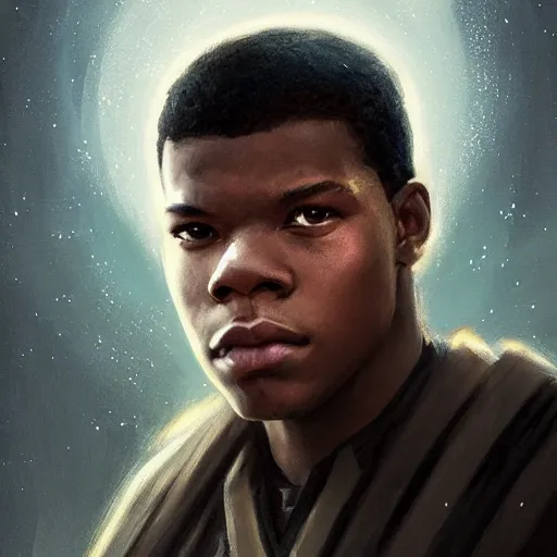 Image similar to portrait of a man by greg rutkowski, young jedi kinght that looks like john boyega, wearing jedi robes, star wars expanded universe, he is about 3 0 years old, highly detailed portrait, digital painting, artstation, concept art, smooth, sharp foccus ilustration, artstation hq