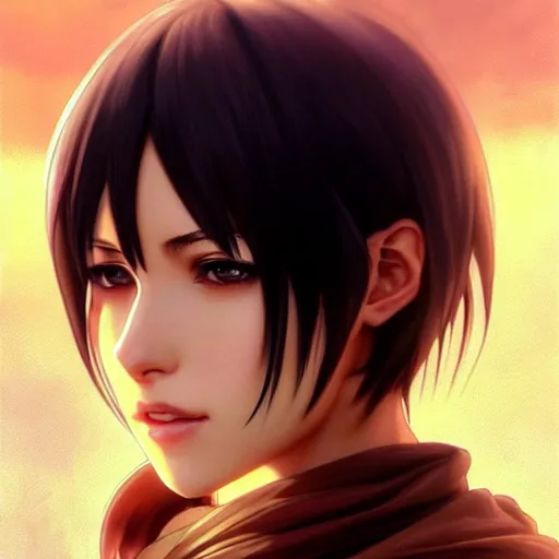 Image similar to mikasa ackerman, bokeh, beautiful face!!!!, 2 7 years old, cg animation, lifelike, animated, realistic, character select portrait, by artgerm, greg rutkowski, alphonse mucha, 3 d