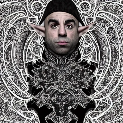 Prompt: elf that looks like joe rogan, symmetrical, full body image, accurate image, highly ornate intricate details, very sharp photo,