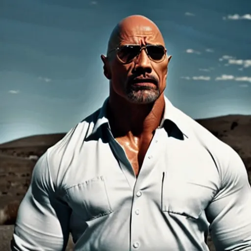 Image similar to Dwayne The Rock Johnson as Walter White in 'Breaking Bad' (2012), movie still frame, oscar nominated cinematography, volumetric lighting, 8k resolution, beautiful composition