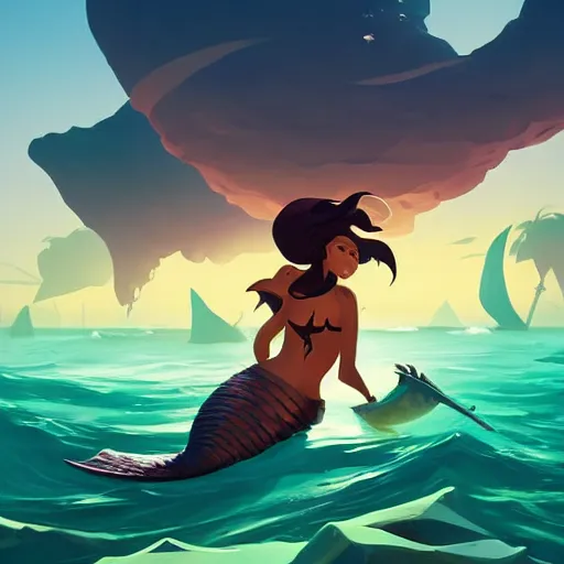 Image similar to painting mermaid treasure on sea of thieves game avatar hero smooth face median photoshop filter cutout vector, behance hd by jesper ejsing, by rhads, makoto shinkai and lois van baarle, ilya kuvshinov, rossdraws global illumination