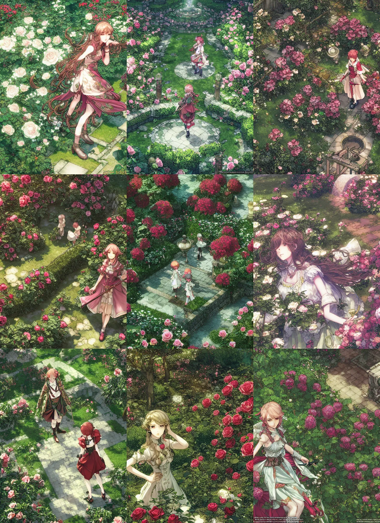 Prompt: the emerald herald in the rose garden, hidari, color page, tankoban, 4K, tone mapping, very detaile, Akihiko Yoshida