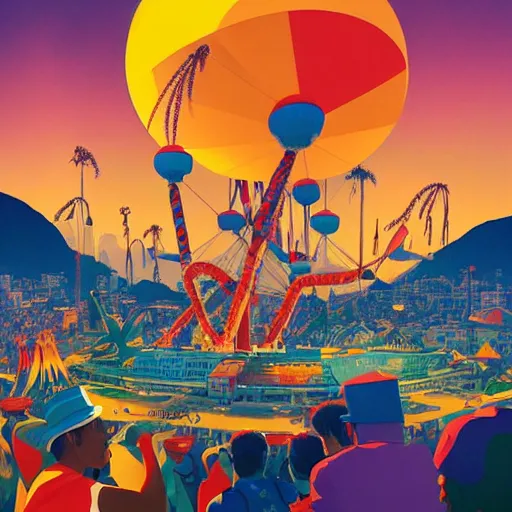 Image similar to carnival in rio de janiero by paolo eleuteri serpieri and tomer hanuka and chesley bonestell and daniel merriam and tomokazu matsuyama, unreal engine, high resolution render, featured on artstation, octane, 8 k, highly intricate details, vivid colors, vector illustration