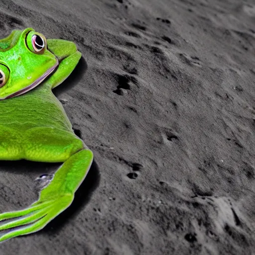 Prompt: a flounder and a frog in love on the moon realistic photo