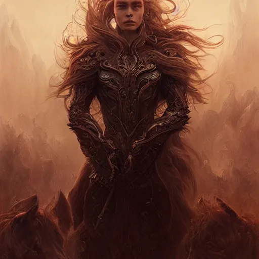 Image similar to Portraits based on the four horsemen of the apocalypse, intricate, epic, elegant, menacing, fantasy, highly detailed, digital painting, hard focus, beautiful volumetric lighting, epic light, ultra detailed, by Leesha Hannigan, Ross Tran, Thierry Doizon, Kai Carpenter, Ignacio Fernández Ríos