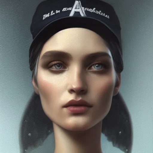 Image similar to tom bagshaw portrait, beautiful portrait of a woman with angel eyes in a suit, hair under a baseball cap, professionally retouched, focus eyes, ultra realistic soft painting, insanely detailed linework, symmetrical accurate intricate features, behance, 8 k