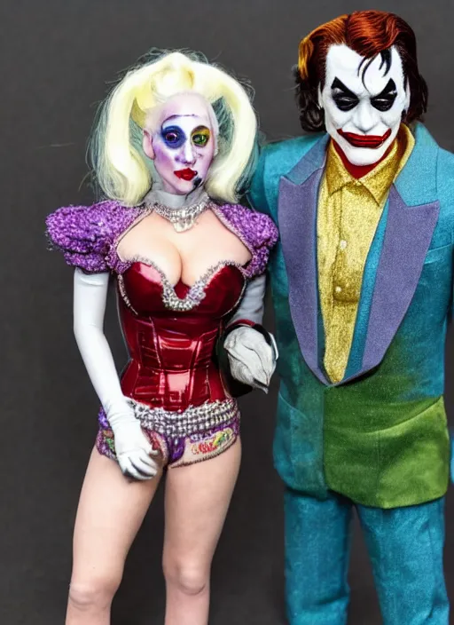 Prompt: highly detail and highly realistic and intricate and pop up - lady gaga harley queen and joaquin phoenix joker - mimmo rottela