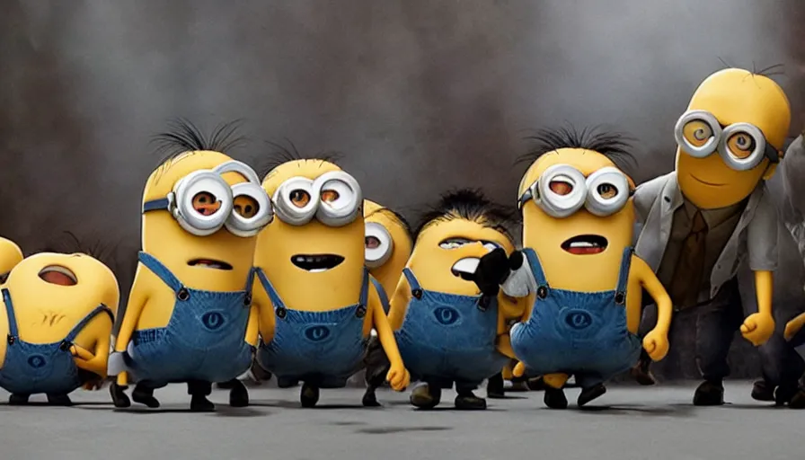 Image similar to fight!! club!!!!, fight!! club!!!! ((((the minions)))), movie still, directed by David fincher